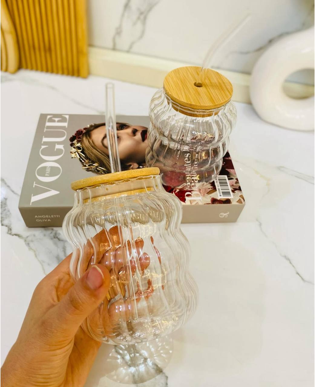 Tasse en Verre Créative avec Couvercle & Paille