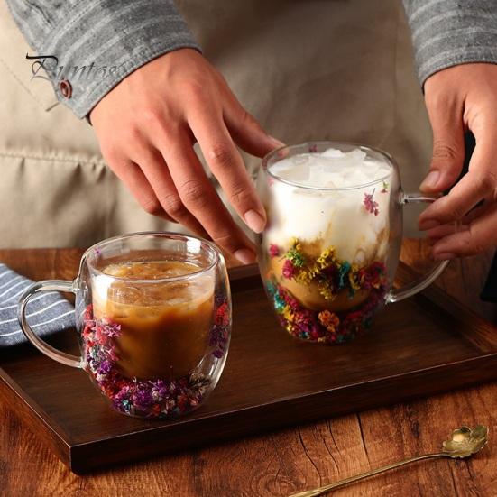 Tasse à café en verre à double paroi florale - Mahally.ma