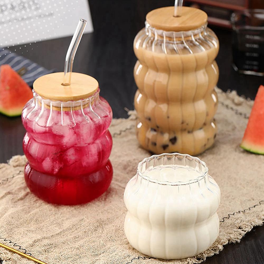 Tasse en Verre Créative avec Couvercle & Paille