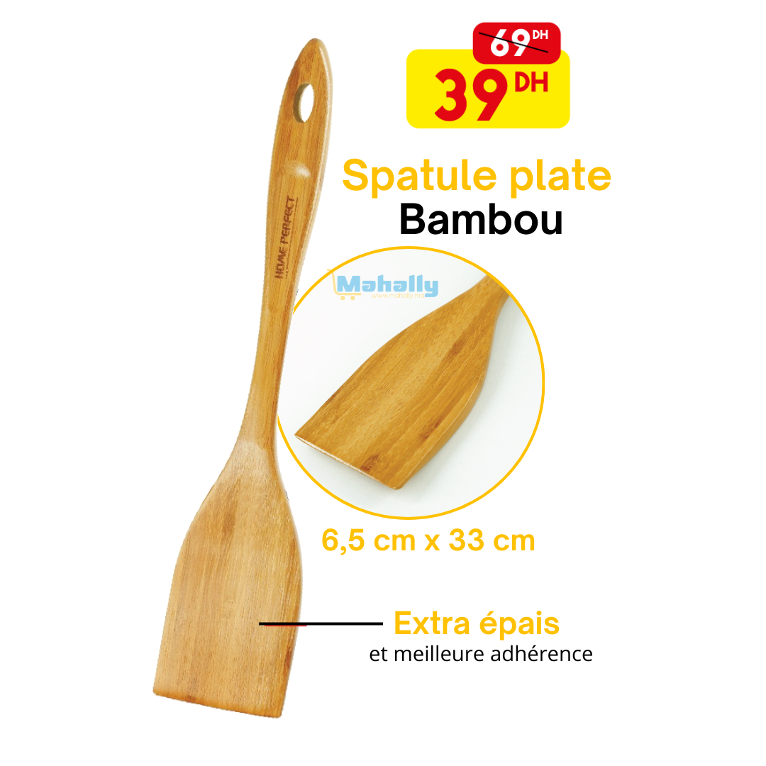 Spatule plate en bambou anti-rayures - Mahally.ma