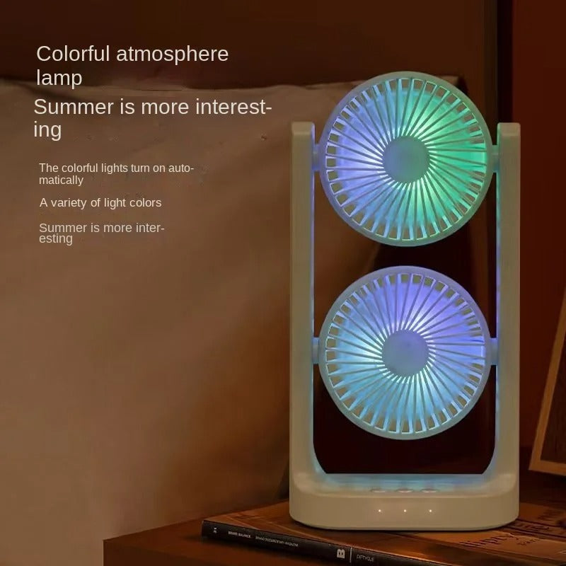 Ventilateur Double Tête LED RGB – Silencieux & Rechargeable USB