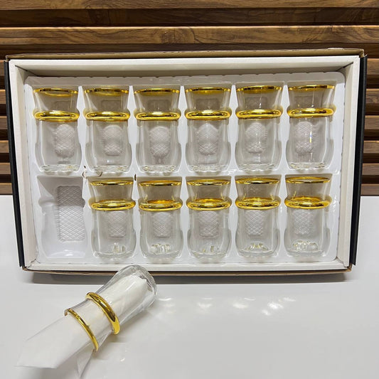 12 verres à thé en verre transparent avec détails dorés élégants - Mahally.ma