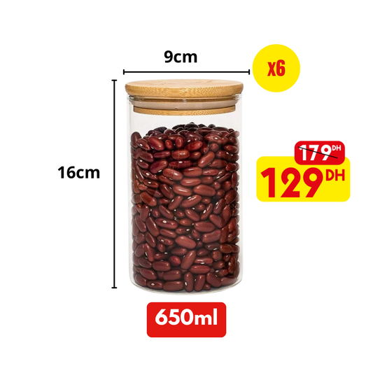 Lot de 6 Bocaux Hermétique avec Couvercle 650ml - Mahally.ma