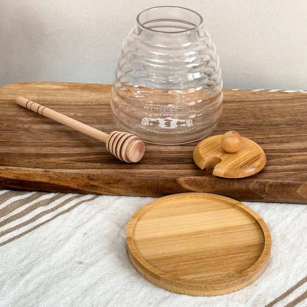Pot à miel avec couvercle et cuillère en bambou - Mahally.ma