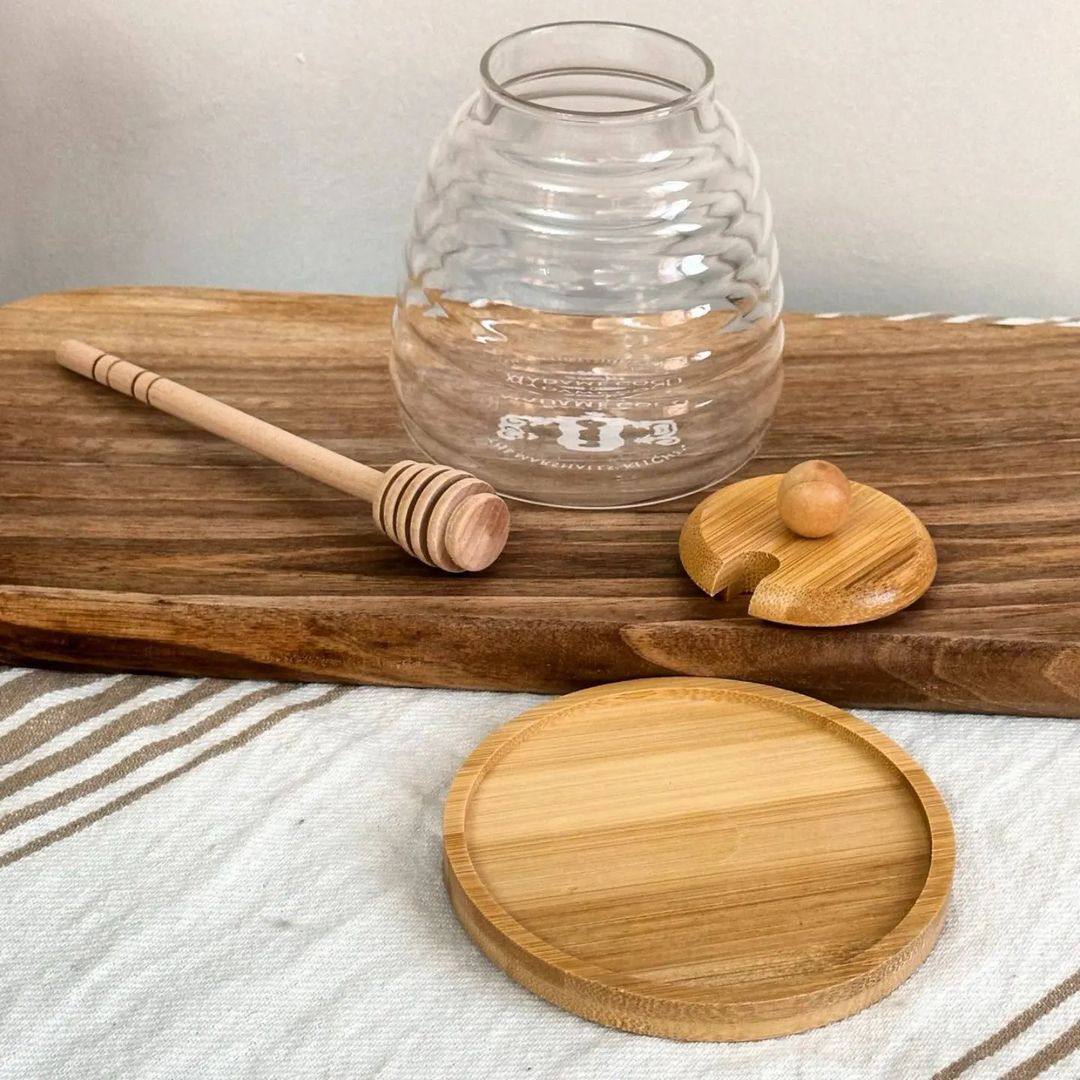 Pot à miel avec couvercle et cuillère en bambou - Mahally.ma
