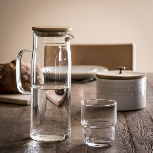 Carafe en verre et couvercle en bambou 1,2L - Mahally.ma