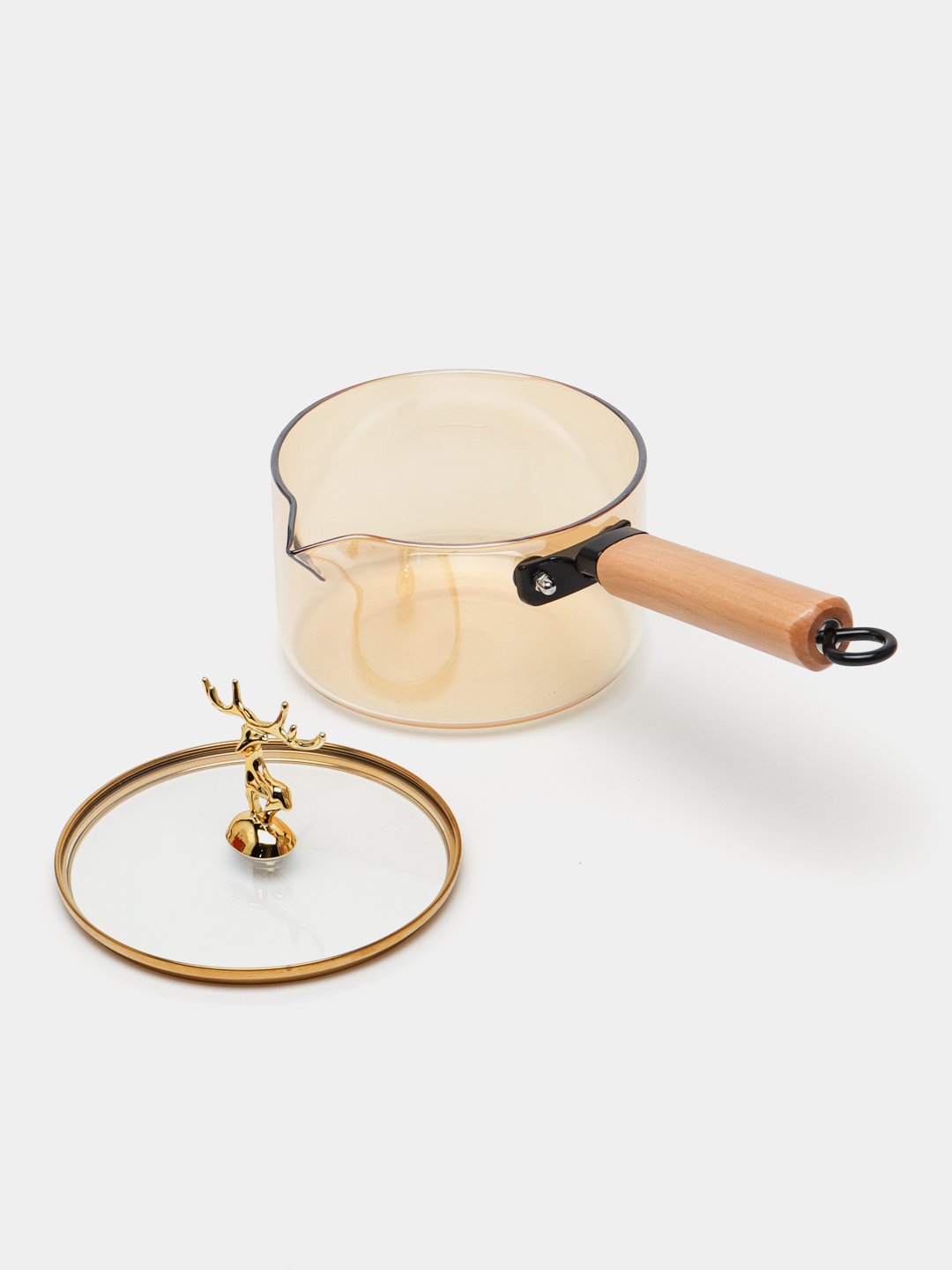 Casserole en Verre Borosilicate 1,8L avec Poignée en Bois et Couvercle Cerf