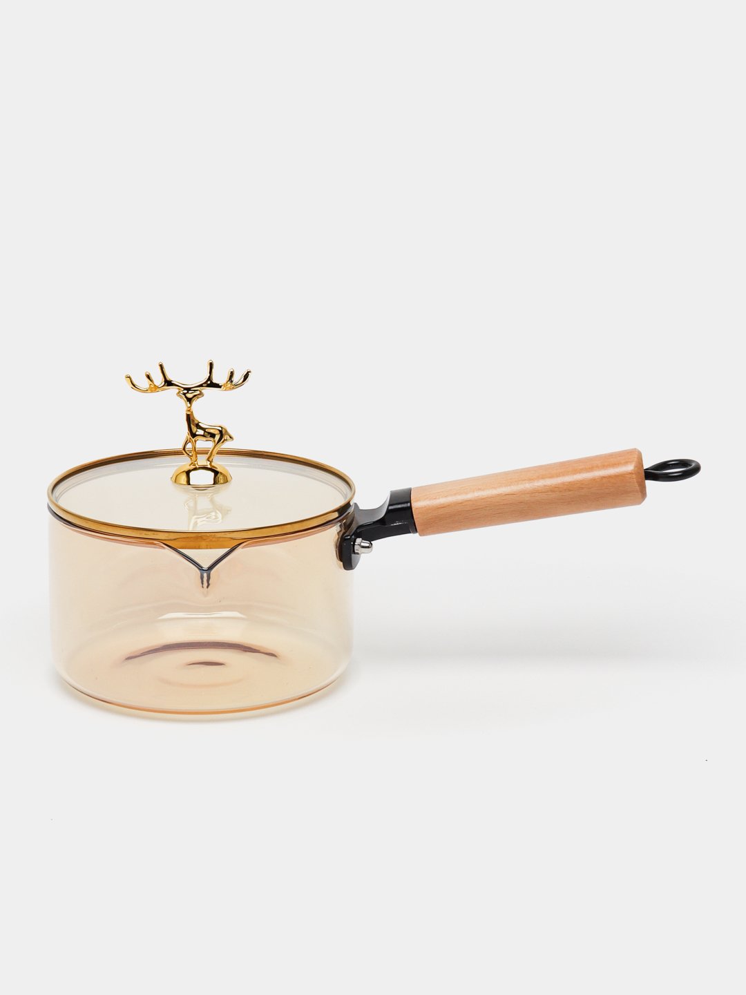 Casserole en Verre Borosilicate 1,8L avec Poignée en Bois et Couvercle Cerf