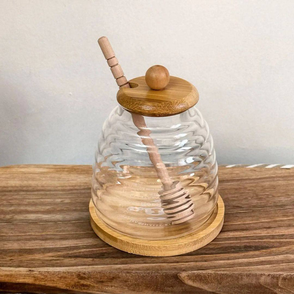 Pot à miel avec couvercle et cuillère en bambou - Mahally.ma