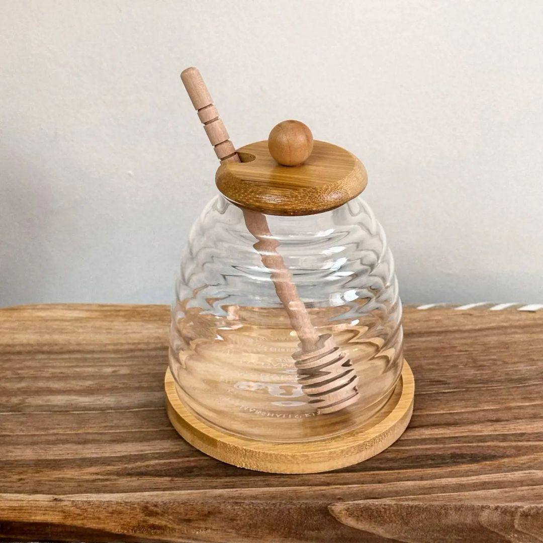 Pot à miel avec couvercle et cuillère en bambou - Mahally.ma