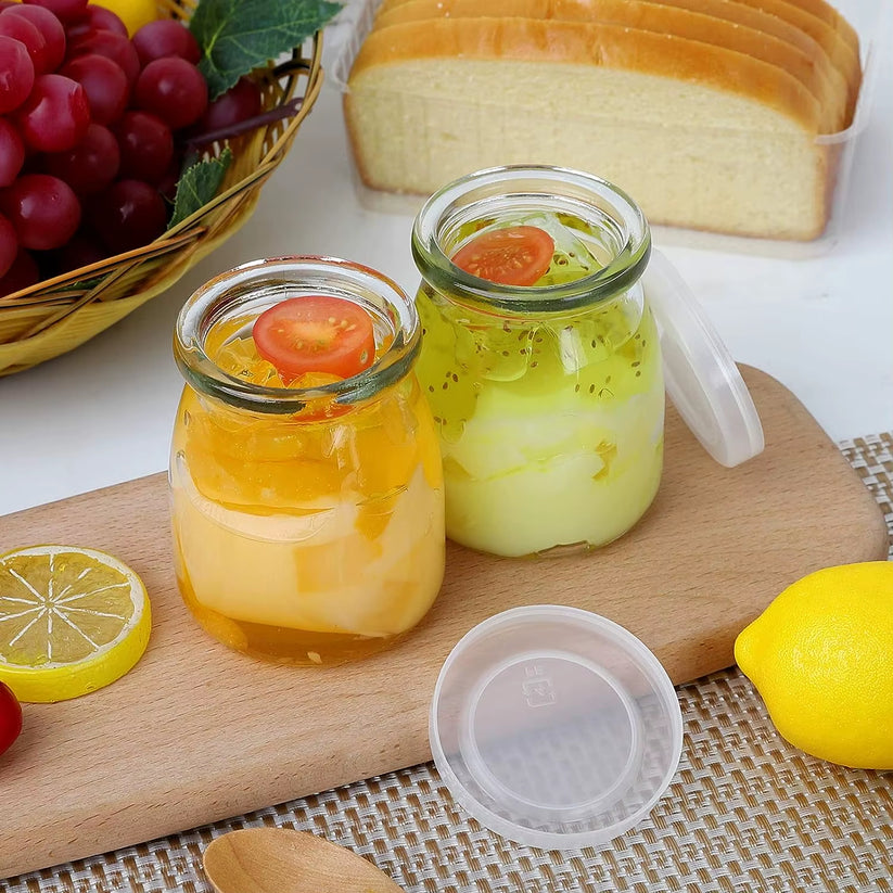 Lot de Petits Bocaux à Yaourt en Verre Transparent avec Couvercles
