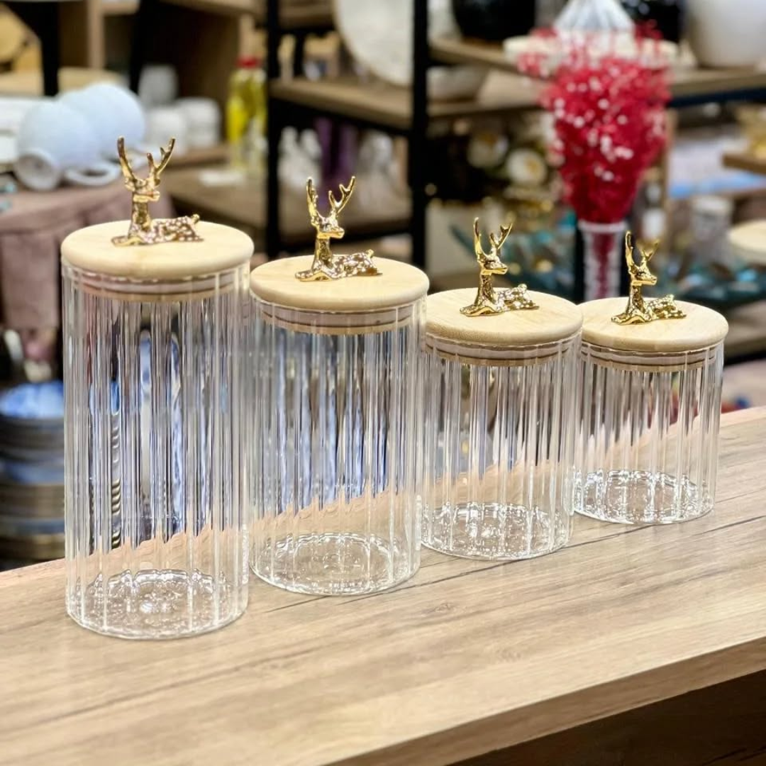 lot de 4 bocaux En Verre Avec Couvercle En Bois