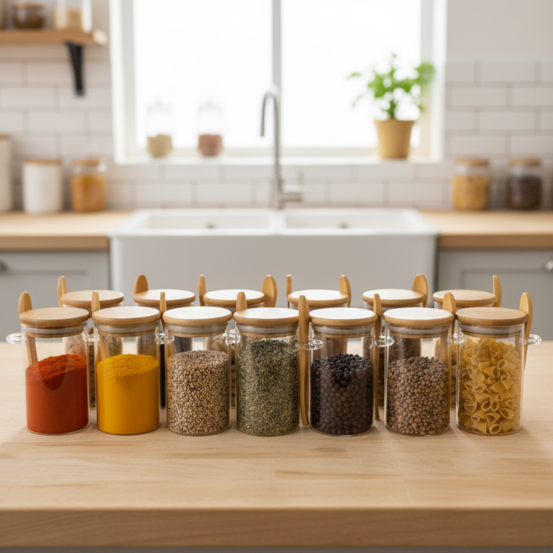 lot de 12 bocaux en verre hermétique avec cuillère