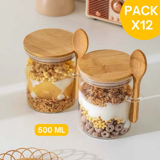 lot de 12 bocaux en verre hermétique avec cuillère