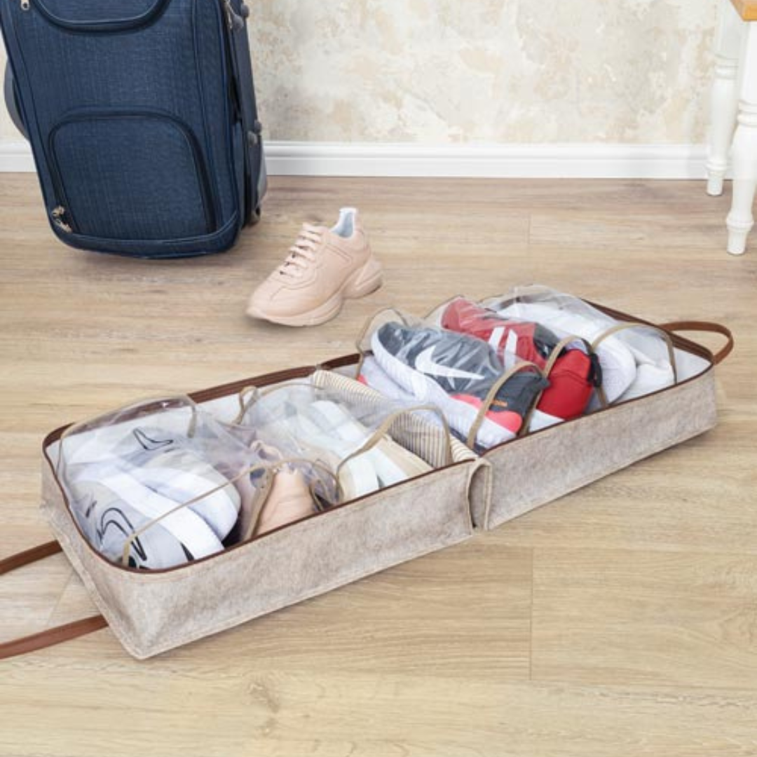 Sac de voyage à chaussures avec poignée en cuir - Beige