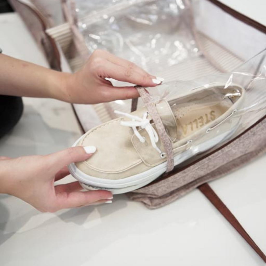 Sac de voyage à chaussures avec poignée en cuir - Beige