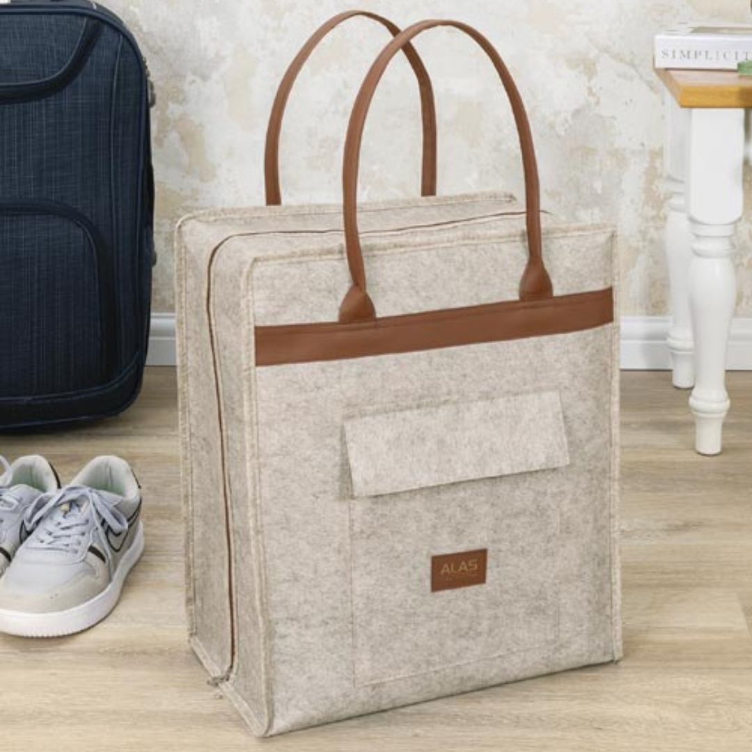 Sac de voyage à chaussures avec poignée en cuir - Beige