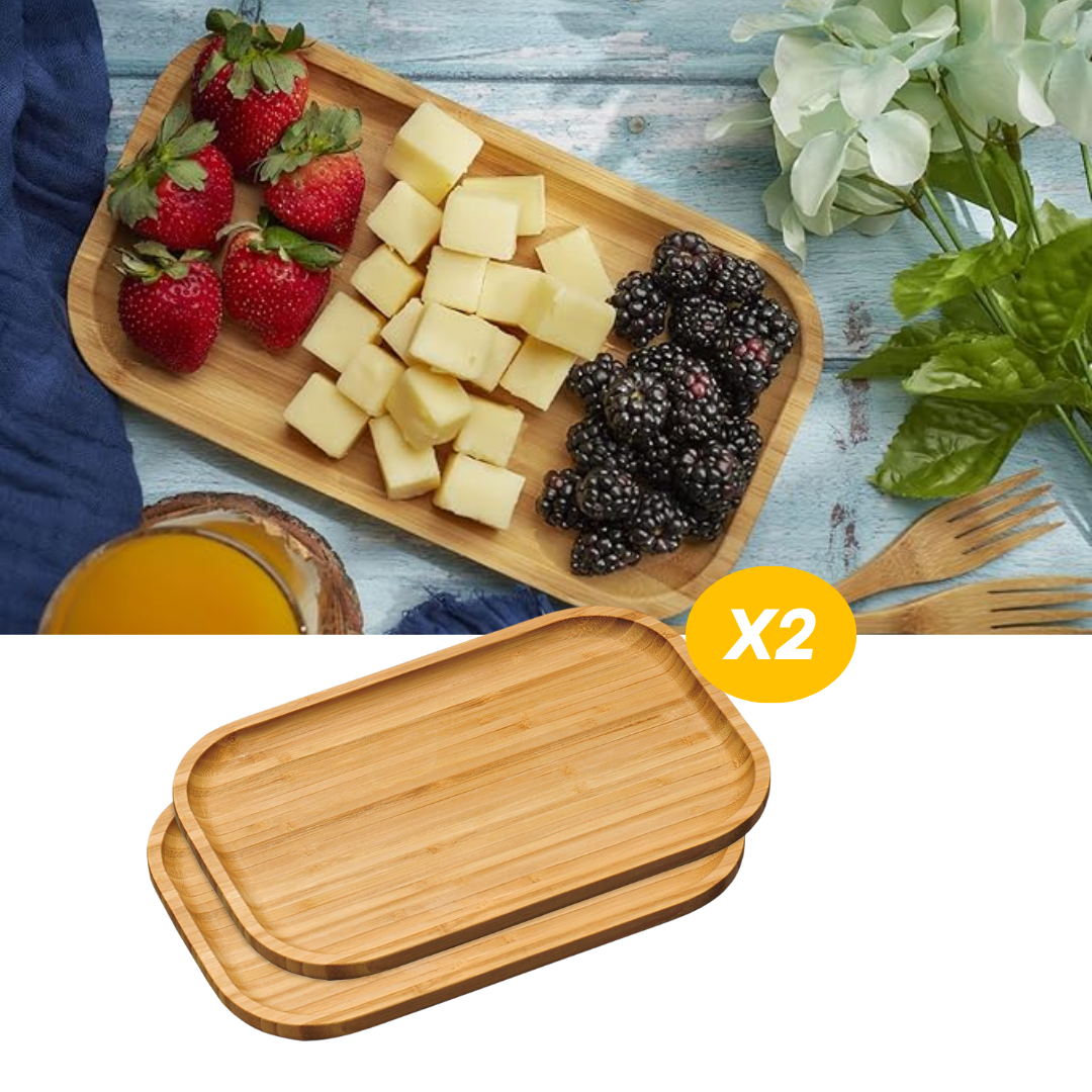 Ensemble de 2 Plateaux de service en bambou - Mahally.ma
