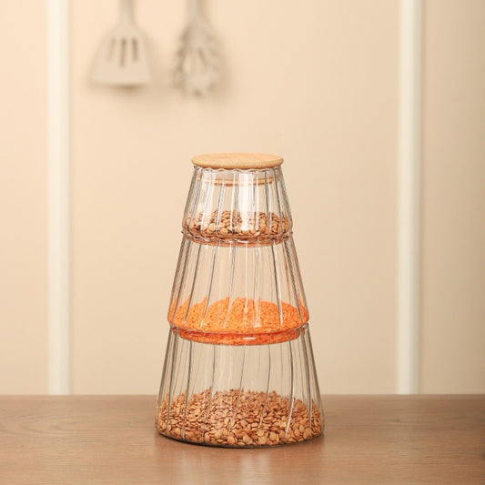 Lot de 3 Boîtes en Verre avec Couvercle en Bois - Mahally.ma