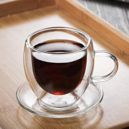 Lot de 6 Tasses double paroi avec sous tasses 80ml - Mahally.ma