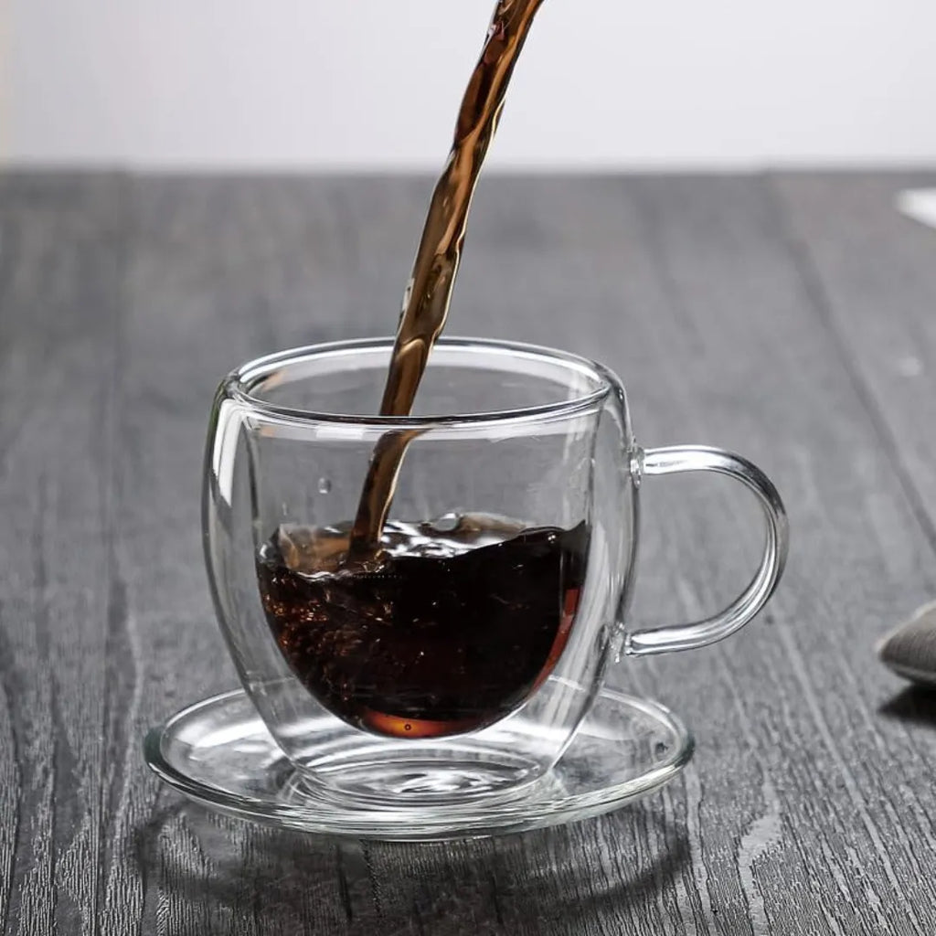 Lot de 6 Tasses double paroi avec sous tasses 80ml - Mahally.ma