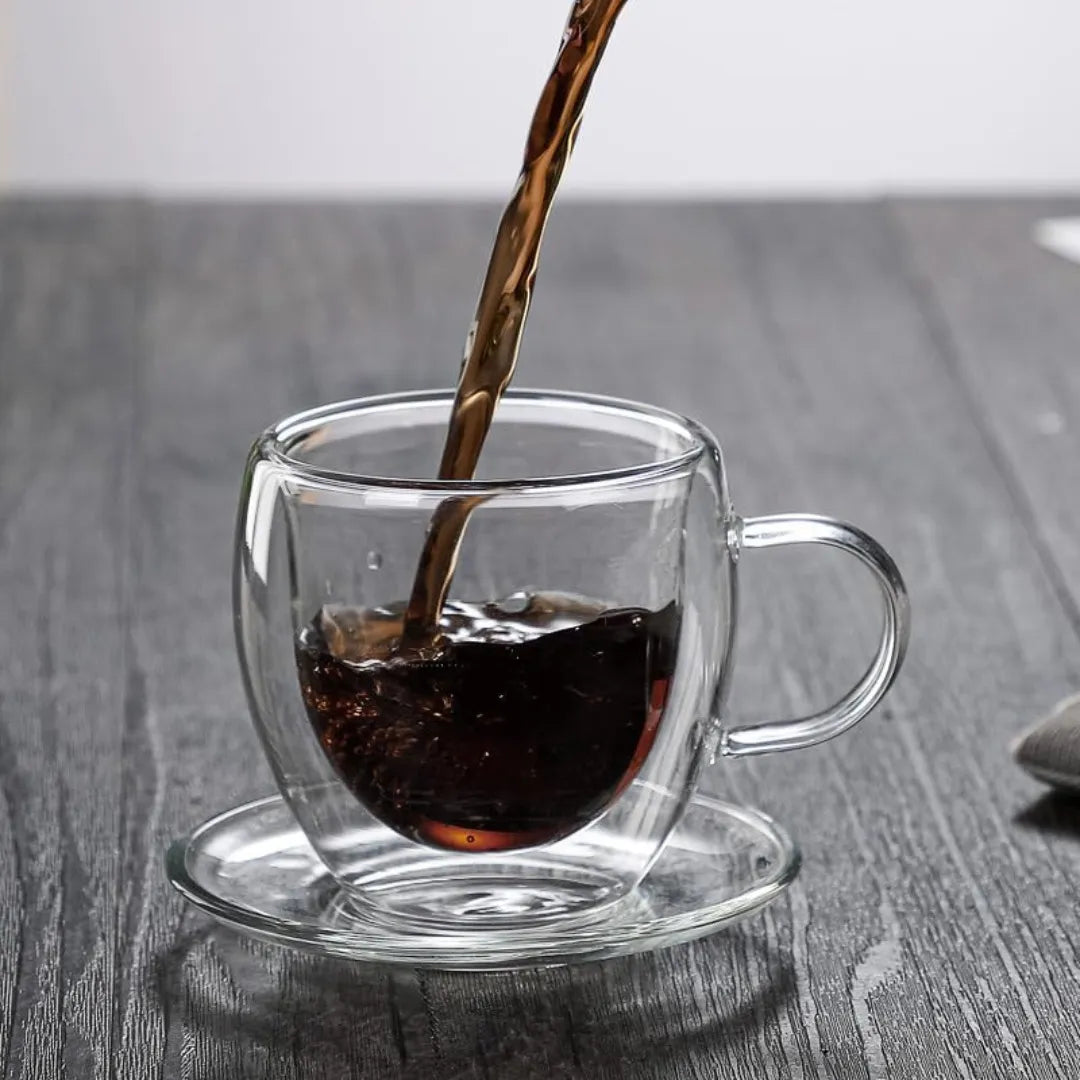 Lot de 6 Tasses double paroi avec sous tasses 80ml - Mahally.ma