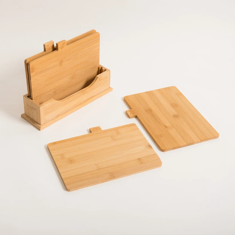 Lot de 4 Planches à Découper en Bambou avec Support