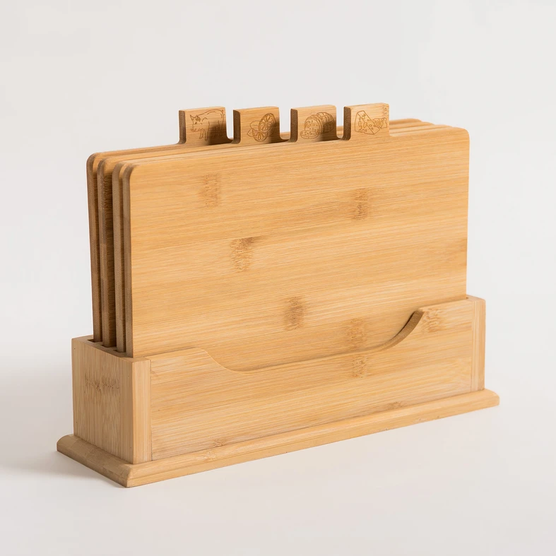 Lot de 4 Planches à Découper en Bambou avec Support