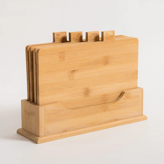 Lot de 4 Planches à Découper en Bambou avec Support