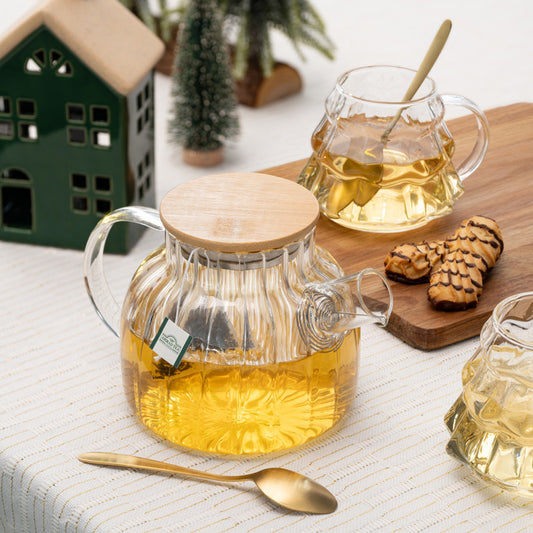 Théière en Verre Modèle Tranché 1000 ml avec Passoire - Mahally.ma