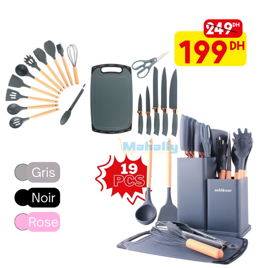 Ensemble d'ustensiles de cuisine en silicone 19pcs - Mahally.ma