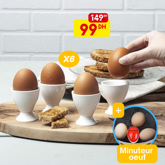 Lot de 6 coquetiers en céramique + minuteur oeuf