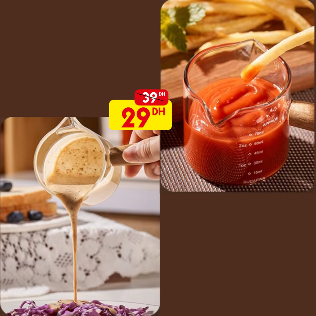 Saucière en verre transparent avec manche en bois - Mahally.ma