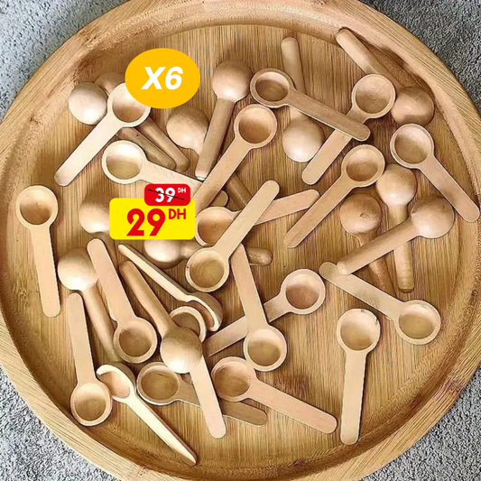 Lot de 6 cuillères en bambou naturel - Mahally.ma