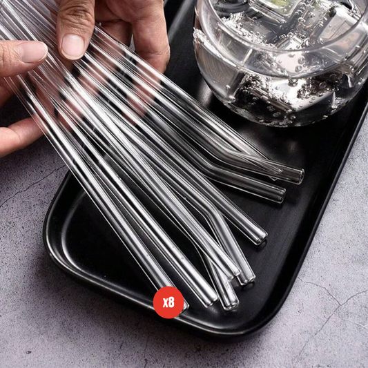 paille transparente en verre x8 avec goupillon - Mahally.ma